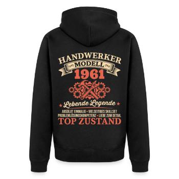 65. Geburtstag Handwerker Vintage 1961 Jahrgang - Unisex Premium Bio Zip Hoodie - Schwarz - Hinten - Nico (187cm)