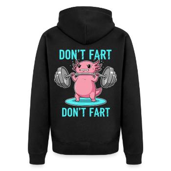 Lustiger Axolotl Gym Workout - Unisex Premium Bio Zip Hoodie - Schwarz - Hinten - Nico (187cm)