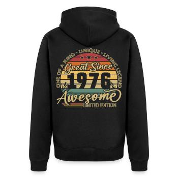 Cadeau d’anniversaire pour le 50e anniversaire 1976 Vintage Retro - Veste à capuche bio Premium Unisexe - noir - Dos - Nico (187cm)