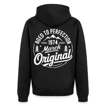 März 1974 – Legende der Gipfel und Berge - Unisex Premium Bio Zip Hoodie - Schwarz - Hinten - Nico (187cm)