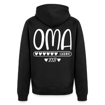 Oma 2027 loading - Unisex Premium Bio Zip Hoodie - Schwarz - Hinten - Nico (187cm)