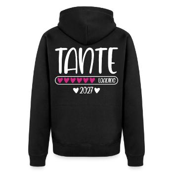 Tante 2027 loading mit Herzchen Ladebalken - Unisex Premium Bio Zip Hoodie - Schwarz - Hinten - Nico (187cm)