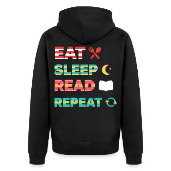 Eat Sleep Read Repeat Bücherwurm - Unisex Premium Bio Zip Hoodie - Schwarz - Hinten - Nico (187cm)