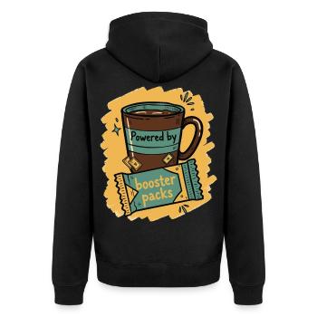 Angetrieben von Booster Packs Sammelkartensammler - Unisex Premium Bio Zip Hoodie - Schwarz - Hinten - Nico (187cm)