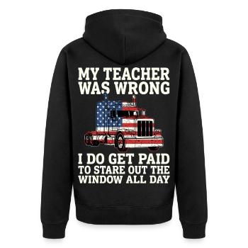 Trucker Patriotic US Semi Truck Driver - Unisex Premium Organic Zip Hoodie - black - Back - Nico (187cm)