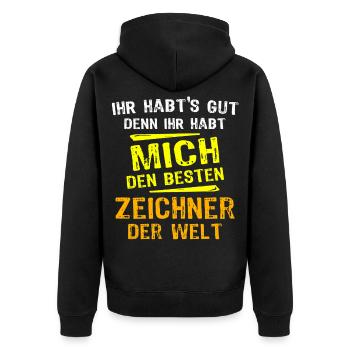 Zeichner Geschenk - Unisex Premium Bio Zip Hoodie - Schwarz - Hinten - Nico (187cm)