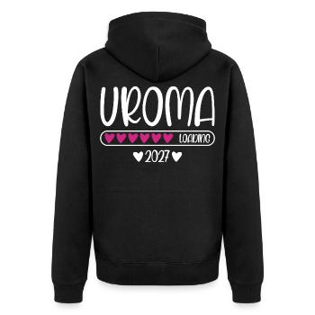 Uroma 2027 loading Herzchen Ladebalken - Unisex Premium Bio Zip Hoodie - Schwarz - Hinten - Nico (187cm)