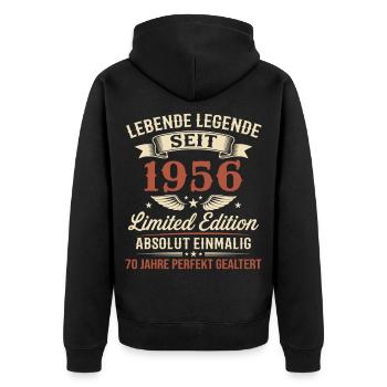 70th Birthday 1956 Legend Vintage Gift - Unisex Premium Organic Zip Hoodie - black - Back - Nico (187cm)