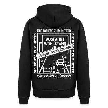 Die Route Zum Netto Dauerhaft Gesperrt - Unisex Premium Bio Zip Hoodie - Schwarz - Hinten - Nico (187cm)
