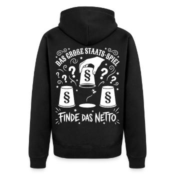 Das Große Staats Spiel - Unisex Premium Bio Zip Hoodie - Schwarz - Hinten - Nico (187cm)