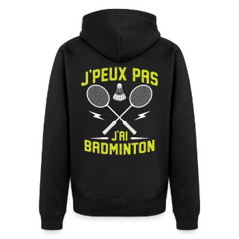 j'peux pas j'ai badminton - Veste à capuche bio Premium Unisexe - noir - Dos - Nico (187cm)