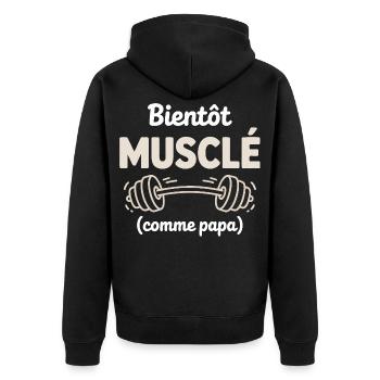bientôt musclé comme papa gym musculation - Veste à capuche bio Premium Unisexe - noir - Dos - Nico (187cm)