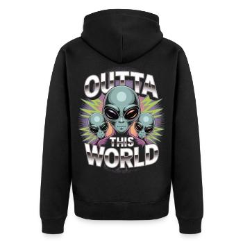 Outta This World Alien Shirt – 90s Style - Unisex Premium Organic Zip Hoodie - black - Back - Nico (187cm)