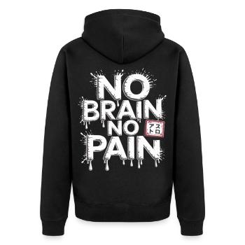 No Brain No Pain Shirt – Streetwear - Unisex Premium Bio Zip Hoodie - Schwarz - Hinten - Nico (187cm)