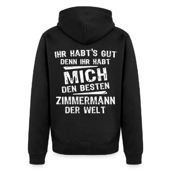 Zimmermann - Unisex Premium Bio Zip Hoodie - Schwarz - Hinten - Nico (187cm)