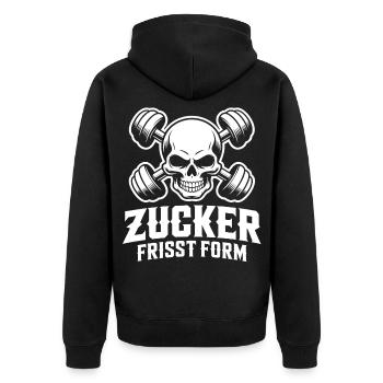 Schädel Kraftgym Design Zucker vermeiden - Unisex Premium Bio Zip Hoodie - Schwarz - Hinten - Nico (187cm)