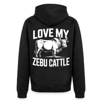 Liebe mein Zebu Vieh - Unisex Premium Bio Zip Hoodie - Schwarz - Hinten - Nico (187cm)