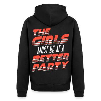 Lustiger Party-sarkasmus Spruch Bessere Party - Unisex Premium Bio Zip Hoodie - Schwarz - Hinten - Nico (187cm)