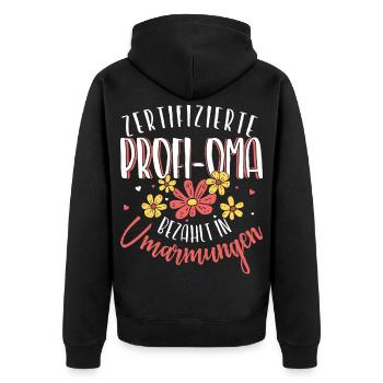 Zertifizierte Profi Oma Umarmungen Großmutter - Unisex Premium Bio Zip Hoodie - Schwarz - Hinten - Nico (187cm)