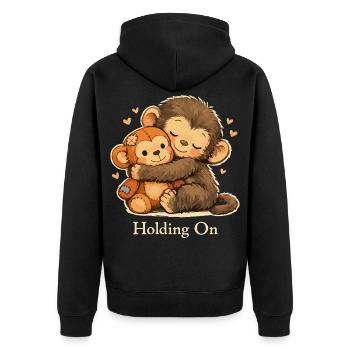 Anxious Monkey Emotional Support - Unisex Premium Organic Zip Hoodie - black - Back - Nico (187cm)