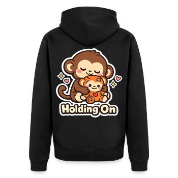 Punch Macaque Holding On - Unisex Premium Organic Zip Hoodie - black - Back - Nico (187cm)