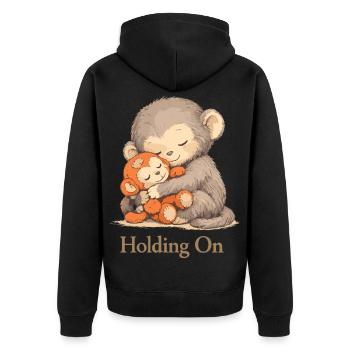 Ängstlicher Affe Plüschtier Trost - Unisex Premium Bio Zip Hoodie - Schwarz - Hinten - Nico (187cm)