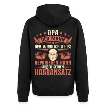Handwerker Opa mit Glatze Humor Vatertag - Unisex Premium Bio Zip Hoodie - Schwarz - Hinten - Nico (187cm)