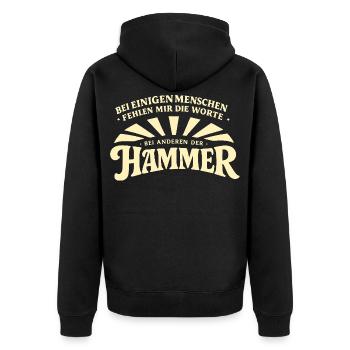 Bei_manchen_menschen_fehlt_mir_der_Hammer - Unisex Premium Bio Zip Hoodie - Schwarz - Hinten - Nico (187cm)