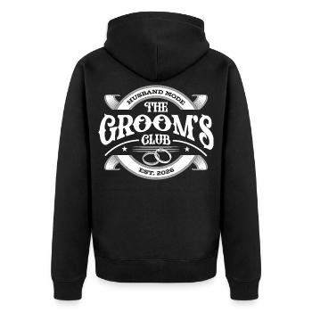 Grooms Club 2026 Bachelor Party - Unisex Premium Organic Zip Hoodie - black - Back - Nico (187cm)