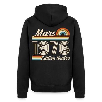 50e Cadeau d’anniversaire - Né en mars 1976 - Veste à capuche bio Premium Unisexe - noir - Dos - Nico (187cm)