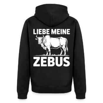 Liebe Meine Zebus - Unisex Premium Bio Zip Hoodie - Schwarz - Hinten - Nico (187cm)