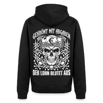 Crowned with taxes The wages bleed out - Unisex Premium Organic Zip Hoodie - black - Back - Nico (187cm)