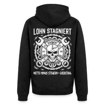 Wages stagnate net minus, taxes are theft - Unisex Premium Organic Zip Hoodie - black - Back - Nico (187cm)