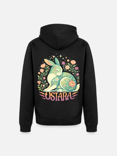 Ostara Blessings Happy Easter Ostara Rabbit - Unisex Premium Organic Zip Hoodie - black
