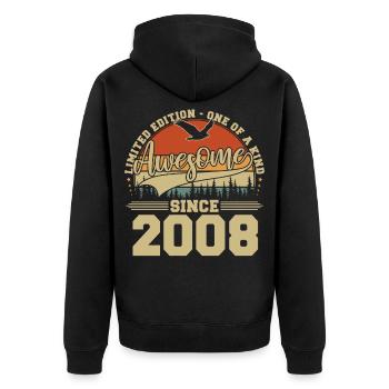 2008 Vintage Vintage Anniversaire Rétro Cadeau - Veste à capuche bio Premium Unisexe - noir - Dos - Nico (187cm)