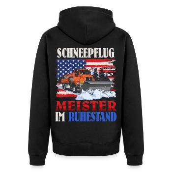 SCHNEEPFLUG MEISTER IM RUHESTAND Lustiges - Unisex Premium Bio Zip Hoodie - Schwarz - Hinten - Nico (187cm)