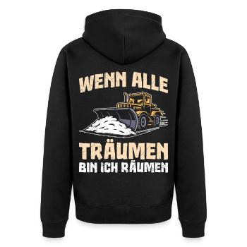 Schneeräumer WENN ALLE TRÄUMEN BIN ICH RÄUMEN - Unisex Premium Bio Zip Hoodie - Schwarz - Hinten - Nico (187cm)