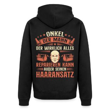 Craftsman Uncle with Bald Head Funny Saying - Unisex Premium Organic Zip Hoodie - black - Back - Nico (187cm)