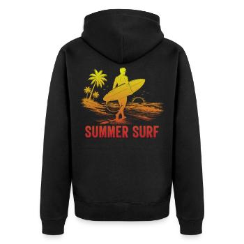 Enjoy the Summer Summer Surf In Blue Paradise - Unisex Premium Bio Zip Hoodie - Schwarz - Hinten - Nico (187cm)