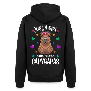 Girl capybara lover sweet capybara - Unisex Premium Organic Zip Hoodie - black - Back - Nico (187cm)