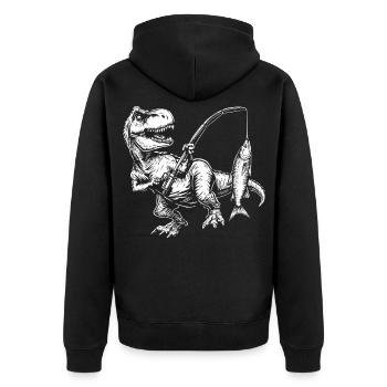 Angeln Fischer Dinosaurier Herren Jungen Angler - Unisex Premium Bio Zip Hoodie - Schwarz - Hinten - Nico (187cm)