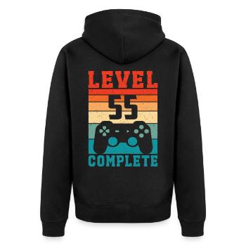 55. Geburtstag Level 55 Complete 55 Jahre Gamer - Unisex Premium Bio Zip Hoodie - Schwarz - Hinten - Nico (187cm)