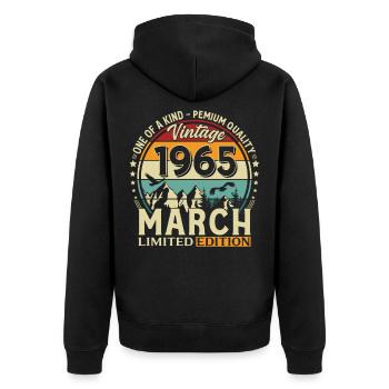 61st Birthday Gift Husband Vintage March 1965 - Unisex Premium Organic Zip Hoodie - black - Back - Nico (187cm)