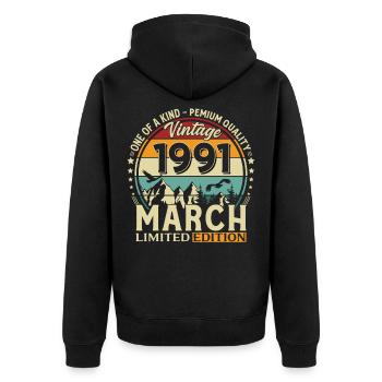 Cadeau du 35e anniversaire Mari Année Mars 1991 - Veste à capuche bio Premium Unisexe - noir - Dos - Nico (187cm)