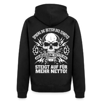 Spreng Die Ketten, Abgaben Kette - Unisex Premium Bio Zip Hoodie - Schwarz - Hinten - Nico (187cm)