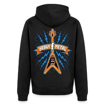 Heavy Metal Banner mit Gitarre - Unisex Premium Bio Zip Hoodie - Schwarz - Hinten - Nico (187cm)