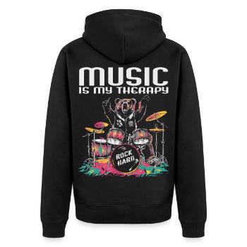 music is my therapy - Unisex Premium Organic Zip Hoodie - black - Back - Nico (187cm)