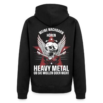 Meine Nachbarn hören Heavy Metal - Unisex Premium Bio Zip Hoodie - Schwarz - Hinten - Nico (187cm)
