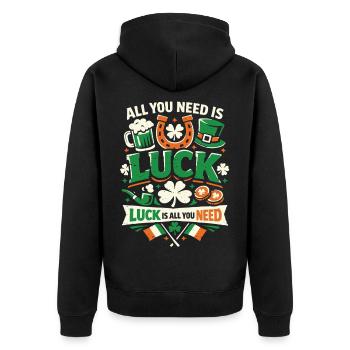 St Patrick's Day | All You Need Is Luck - Unisex Premium Organic Zip Hoodie - black - Back - Nico (187cm)