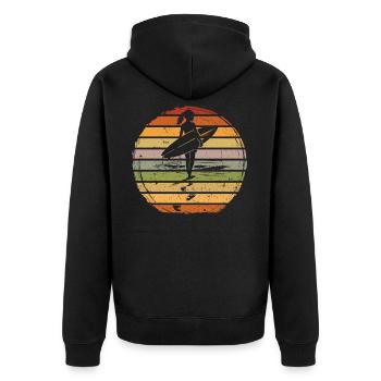 Surfer Girl Retro Vintage Sunset - Unisex Premium Organic Zip Hoodie - black - Back - Nico (187cm)